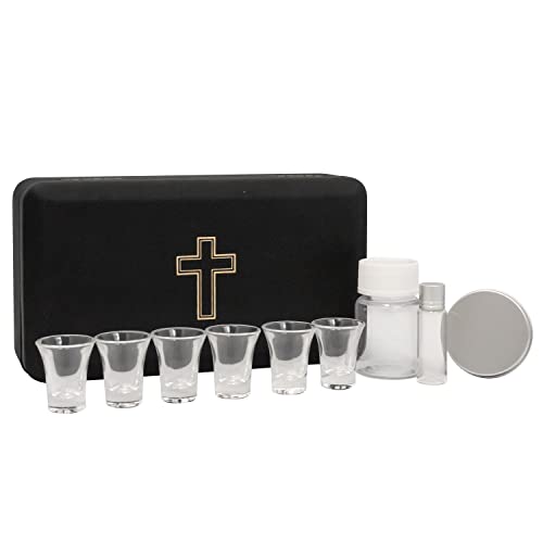 Portable Communion Service Set | Hard Case with Bottle for Wine, Vial for Oil, Six Glass Cups, and a Tin for Hosts | Great Catholic Gift for Ordination