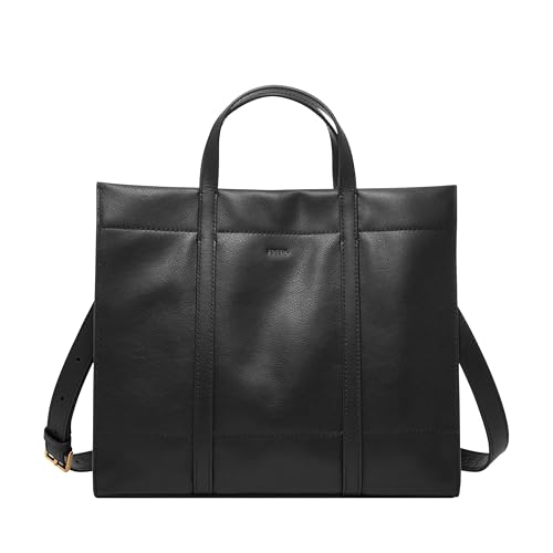 Fossil Women's Carmen Leather Shopper Tote Purse Handbag, Black (Model: ZB7938001)