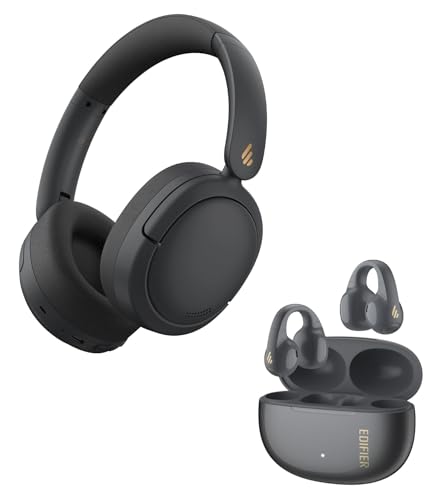 Edifier W800BT Pro Over-Ear Active Noise Cancelling Headphones & R1 Open-Ear Clip Earbuds - Hi-Res Audio, Fast Charging, Bluetooth 5.4, All-Day Comfort for Work/Travel/Sports