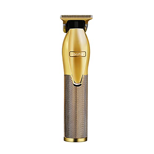 Professional Rechargeable Hair Trimmer Portable Shaver Pro Gold Skeleton Stainless Steel All Metal Housing Outlining Cordless T-blade Hair Clipper Trimmer Shaving for Men Kids Baby Stylists Barbershop