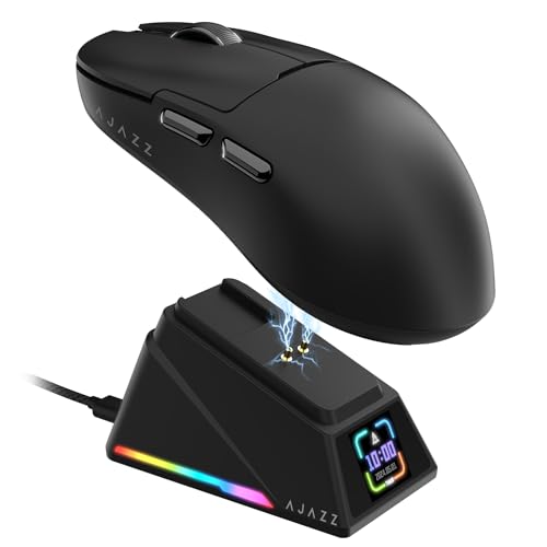Yindiao AJAZZ AJ159 APEX Wireless Gaming Mouse with Magnetic Charging Base, 56g Lightweight BT/2.4G/USB-C Wired Mouse, PAW3950APEX 42K DPI Optical Sensor, Programmable Buttons for PC/Mac/Win(Black)