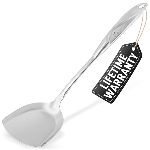 Zulay Kitchen Stainless Steel Metal Wok Spatula - Durable Wok Turner Spatula Shovel - Durable Utensil with Ergonomic, Easy to Use Handle - Easy to Clean, Perfect for at Home Cooks & Chefs - 14.8”