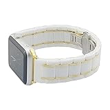 MeShow 41mm 40mm 38mm Two Tone Ceramics Stainless Steel Removable Link Strap Bracelet Watch Band with Butterfly Buckle Clasp for iWatch All Models (White Gold)