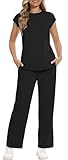 RUBZOOF Lounge Sets for Women 2 Piece Summer Outfits Matching Sets Women Clothing Holiday Outfits Business Casual Pants Set Airport Travel Outfits 2025 Black S