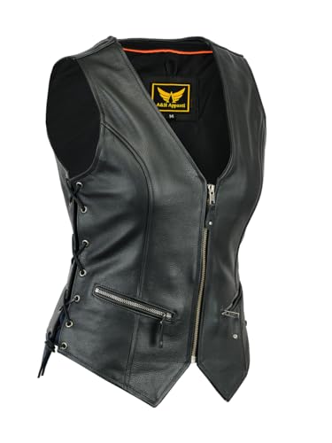 A&H Apparel Women Motorcycle Biker Classic Vest Genuine Cowhide Leather Vest With Gun Pocket (X-Large)