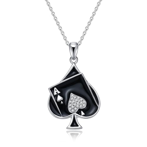 LWQQWL Ace Necklace for Women 925 Sterling Silver Poker Ace of Spades Pendant Necklace Playing Card Jewelry Gifts