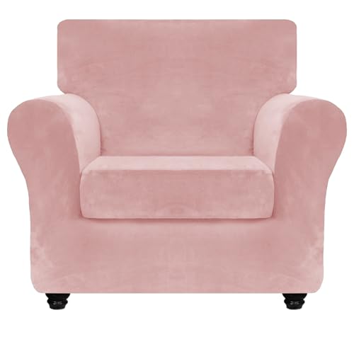 ZNSAYOTX Luxury Velvet Chair Slipcovers with Arm 2 Piece Stretch Chair Covers for Living Room Thick Soft Armchair Slipcover Anti Slip Pet Friendly Furniture Protector (Rose),30"-47"(1 Cushion)