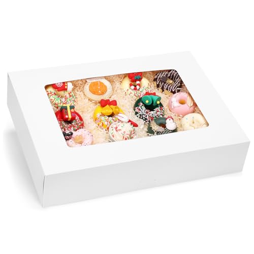 Moretoes 20pcs 19x14x4in Sheet Cake Boxes, White Rectangle Bakery Boxes with Window, for Cake Pastry Baking Donuts Cupcake Pie Packaging