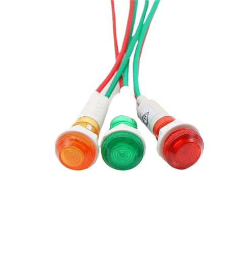 100PCS LED Indicator Light Wire Length is About 20cm, mounting Hole is 10mm, 12V 24V 220V Signal Light(220V Green)
