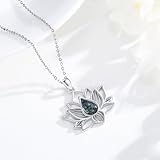 Suiknsn Lotus Necklace for Women 925 Sterling Silver Moss Agate Lotus Pendant Necklace Lotus Jewelry Inspirational Graduation Birthday Gifts for Her Lotus Lovers Friends