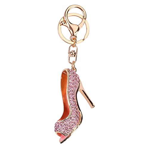 QDDollars High Heel Keychain, Sparkling Pink Key Ring for Women & Girls, Rhinestone High-Heeled Shoe Keychain Accessory
