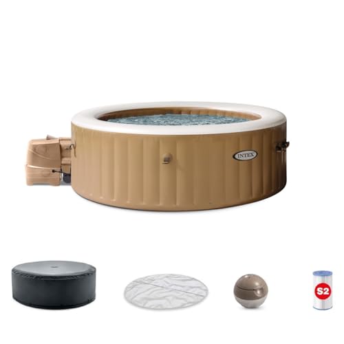 INTEX 28427EH PureSpa Bubble Massage Spa Set Outdoor Inflatable Portable Hot Tub, Includes Energy Efficient Spa Cover, Saltwater System Ready, 6 Person, 85in x 28in