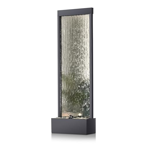 Alpine Corporation Mirror Waterfall Fountain with Stones and Lights - Zen Indoor/Outdoor Decor for Office, Living Room, Patio, Entryway - 72 Inches