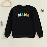 Karuedoo Mommy and Me Matching Outfits Letter Print Crewneck Long Sleeve Sweatshirt Top Mom and Son Matching Shirts(Women, M, Black)