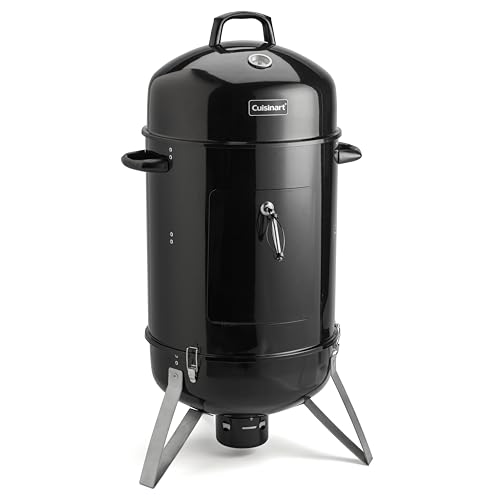 Cuisinart 18” Vertical Charcoal Smoker, Integrated Thermometer, Water Bowl and Dual Vents Perfect for Smoked Brisket, Chrome Plated Grates Smoker Grill for BBQ, Camping, Tailgates