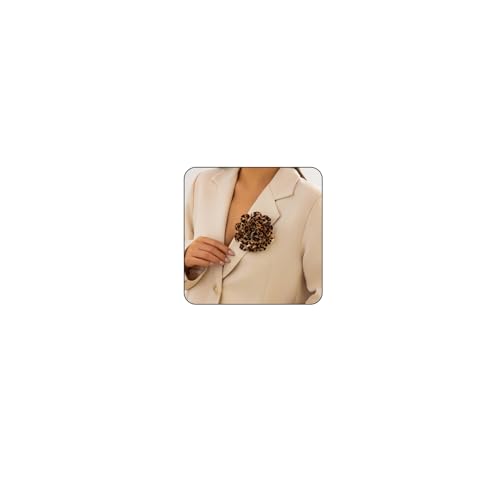 Dainty Leopard Print Flower Brooch Rose Flower Large Brooch Lapel Pins Delicate Elegant Handmade Flower Brooches Pin Satin Fabric Brooches Big Camellia Flower Brooch Pin for Women Wedding Part Dance Clothes Accessories Jewelry (Coffee Leopard Print)