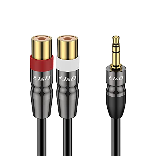 J&D 3.5 mm to Dual RCA Audio Cable, Heavy Duty 3.5mm Male to 2 RCA Female Gold Plated Copper Shell Stereo Audio Adapter Cable, 6 Feet