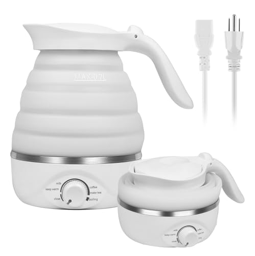 Xfbaozxy Travel Foldable Electric Kettle, Portable Travel Foldable Electric Kettle Food Grade Silicone Kettle Foldable 850W Fast Boiling Water Portable Kettle Electric, 110V 700ml (White)