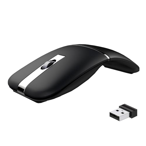 Bluetooth Wireless Arc Travel Mouse, Dual Model (2.4G+BT5.1) Rotating Foldable Mouse for Microsoft, Rechargeable Slim Portable Mice for Laptop, Notebook, PC, MacBook, Chromebook, Lenovo - Black
