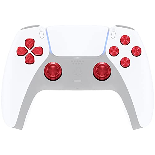 eXtremeRate Red Metal Thumbsticks Dpad ABXY Buttons for PS5 Controller, Custom Replacement Aluminum Analog Thumbsticks & Action Buttons & Direction Keys for PS5 Controller - Controller NOT Included