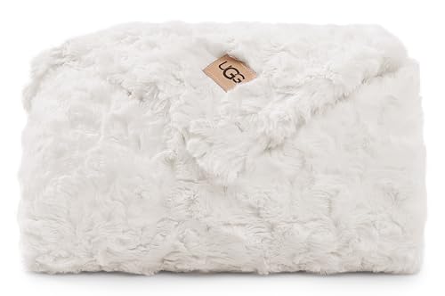 UGG Adalee Faux Fur Throw Blanket Luxury Lightweight Cozy Soft Throw for Couch Bed or Chair Hypoallergenic Machine Washable Double-Sided Fluffy Blanket Home Decor, 50-inch x 70-inch, Natural White