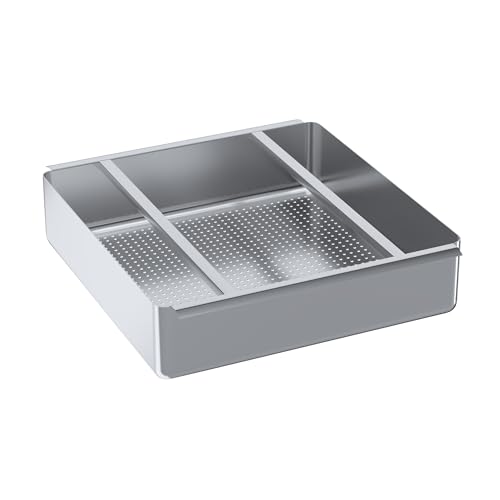 Pre-Rinse Basket with Stainless Steel Slides | Stainles Steel Scrap Basket For Commercial Sinks | 19 3/8 in. x 19 3/8 in. x 3 1/2 in.