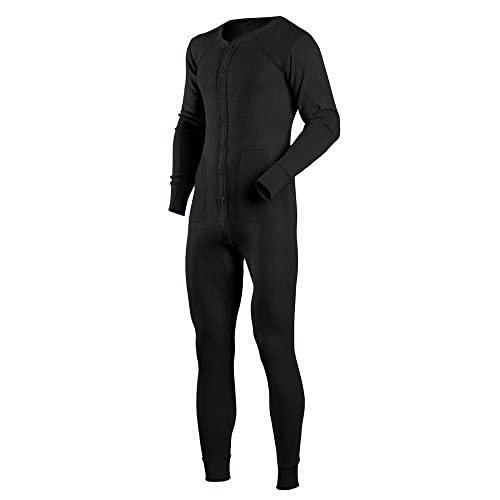 Ychnaim Mens Long Sleeve Onesies Jumpsuit Nightwear Button Down One Piece Pyjamas Color Black Size M