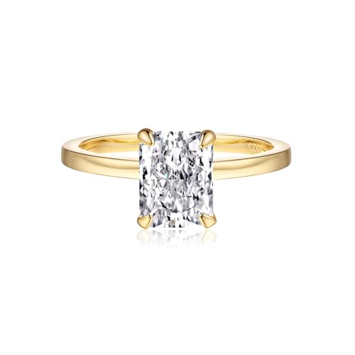 925 Sterling Silver White Topaz Engagement Ring 2CT Radiant Cut Solitaire Cubic Zirconia CZ Wedding Promise Rings for Her Wedding Bands for Women, Size 5-9 (Gold Plated, 8)