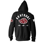 Ripple Junction Naruto Shippuden Men's Full Zip Hooded Sweatshirt Akatsuki Red Cloud Anime Zippered Fleece Hoodie Black Med