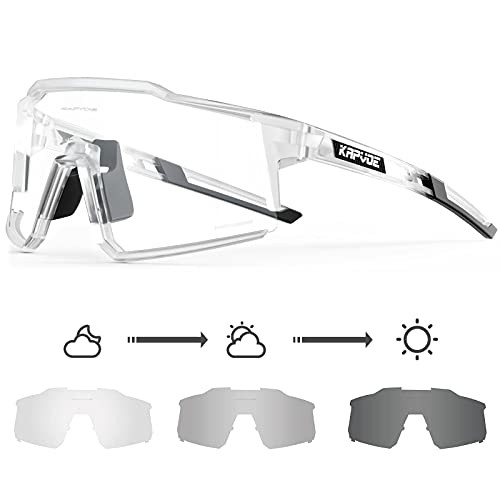 KAPVOE Photochromic Cycling Glasses MTB Clear Mountain Bike Transition Bicycle Sunglasses for Men Women - K9022