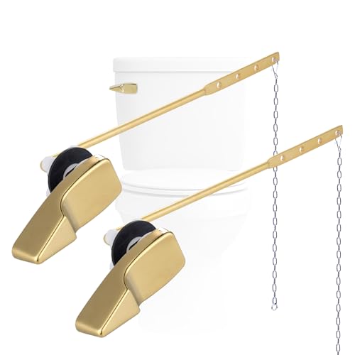 Hygie Rinse 2PACK Universal Metal Toilet Handle Replacement Kit Compatible with American Standard/Mansfield/Gerber Toilet, Front Mount Toilet Tank Flusher Lever with Flapper Chain, Shiny Gold