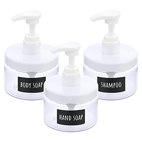 Segbeauty Plastic Pump Bottles Clear, 3 Pack of 10.1oz Refillable Wide Mouth Lotion Dispenser with Labels, 300ml Empty Shampoo and Conditioner Bottle Liquid Soap Container for Travel Hotel Bathroom