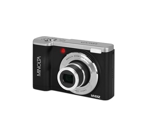 Minolta 56 Mega Pixels Dual Lens Point & Shoot Digital Camera with 5X Optical Zoom & 5K Ultra HD Video, Black