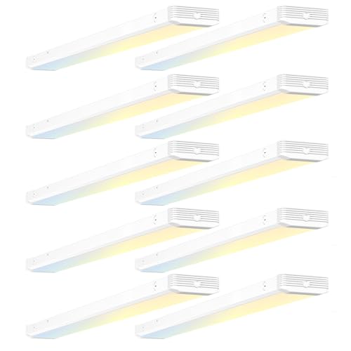 BBOUNDER 10 Pack 4FT LED Wraparound Light with 3CCT Selectable, 4000K/5000K/6500K, Super Bright 5500LM 50W 4 Foot Fluorescent Fixture, Flush Mount Office Ceiling Light for Kitchen Garage, White