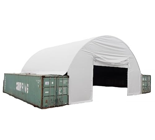 Mytee Products White 21 Oz PVC End Wall 26' Wide with Fabric Roll-up Door for Shipping Container Canopy Shelter - Water, UV & Weather-Resistant