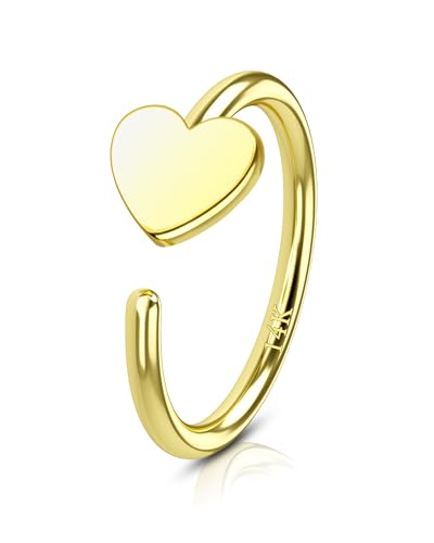 COCHARM 14K Gold Nose Hoop 20g Cute Yellow Gold Half Hoop Nose Rings Heart Dainty 14kt Real Gold Nose Piercing 8mm Solid Gold Tiny Nose Ring Hoop for Women Men Twist Nose Ring Gold 14K