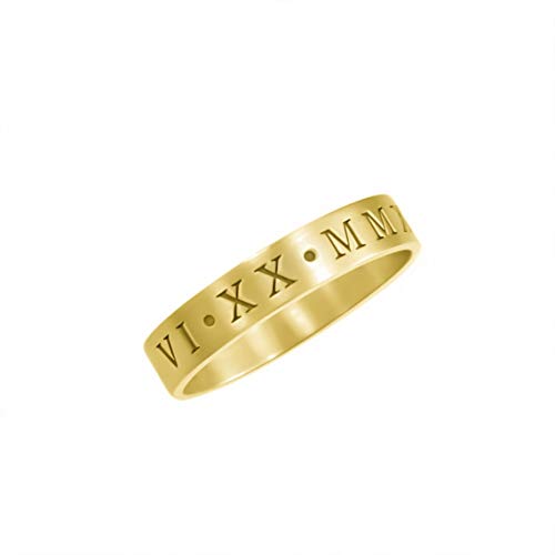 Suxerlry Sterling Silver 925 Personalized Roman Numeral Rings Custom Number Date Engraved Simple Ring (Gold)