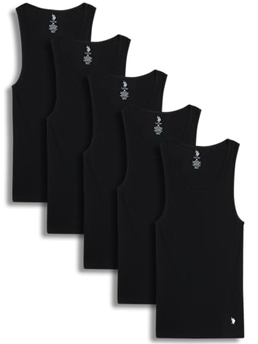 U.S. Polo Assn. Men's Undershirt - Classic Ribbed Tank Top (5 Pack), Size Medium, Black