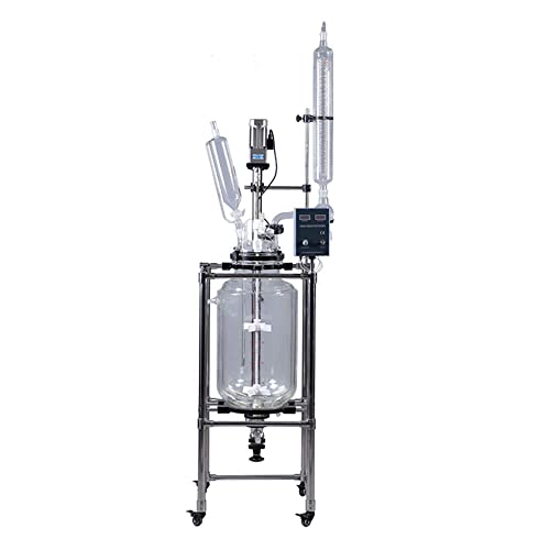 HNZXIB 50L Jacketed Glass Reactor - Double-Layer Chemical Reaction Vessel with Digital Display for Distillation & Synthesis, 0-600 RPM, 110V /60HZ, Chemical Reaction Unit