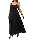 Plus Size Maxi Dress Women Summer Black Tiered Long Pockets Casual Beach Wedding Guest Spaghetti Strap Swing Sun Dresses