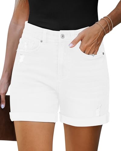 LookbookStore Denim Shorts for Summer for Women Plus Size Denim Outfit Womens White Jean Shorts Size X-Large
