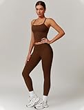 Womens Workout Sets Two Piece Seamless Stretch Cross Back Tank Top Matching Tummy Control High Waist Leggings Set 2 Piece For Women Gym Yoga Active Wear Outfits Athletic Work Out Clothes Brown S