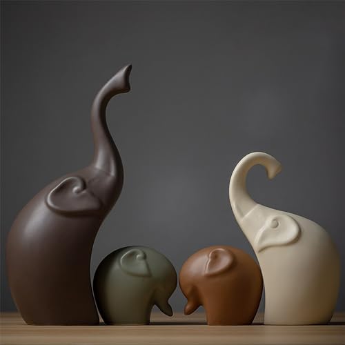 IDORTYBB Ceramic Elephant Family Statue Figurine Mom Dad and Baby Animal Art Porcelain Sculpture Home Decor Decorations for Living Room Book Shelf Cabinet Desk Table Top Ornament (B2, Four)