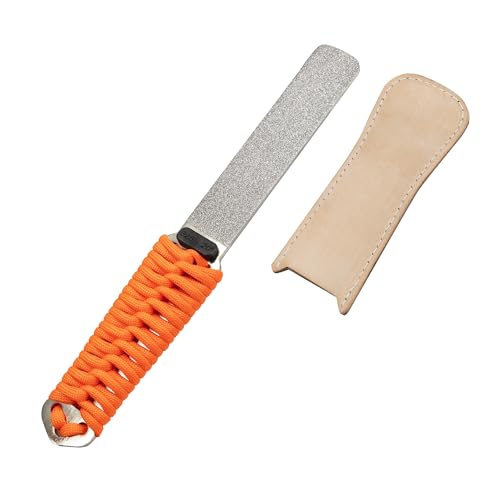 SHARPAL 181N Dual-Grit Diamond Sharpening Stone File Garden Tool Knife Sharpener with Leather Strop Coarse 325 / Extra Fine 1200 Grit for Lawn Mower Blade, Axe, Hatchet, Hedge Shears, Chisels, Drills