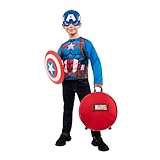 Marvel Captain America PowerPak - Backpack with Plastic Shield, Throwing (Size Small) Discs, Costume Top, and Plastic Mask Multi