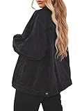 Black Denim Jacket for Women Oversized Casual Long Sleeve Jean Trucker Jackets with Pockets(Black,L)