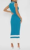 MITILLY Women's Sleeveless Summer Dresses 2025 Polo V Neck Casual Sundress Bodycon Knit Long Tank Dress Small Teal