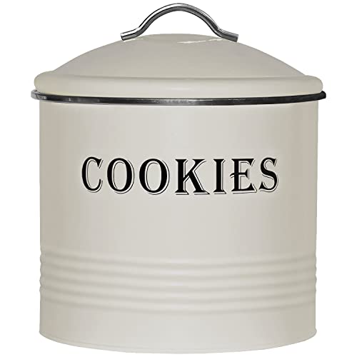 Blue Donuts Vintage Cookie Jar - Airtight Counter Cookie Container, Ivory Tin with Lid for Gift Giving, Large Capacity