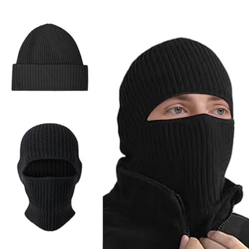 BROKIG Skull Cap 2 in 1 Black Balaclava Ski Mask Winter Balaclava Mask Warm Face Mask and Beanie Hats for Men Headwear(Black,1)