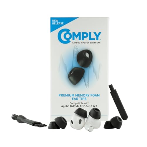 Comply TrueGrip | Premium Memory Foam Replacement Earbud Tips for Apple AirPods Pro 1 & 2 | Enhanced Comfort, Secure Fit, Superior Noise Isolation, Removal & Cleaning Tool | Black (S/M/L) (3 Pairs)
